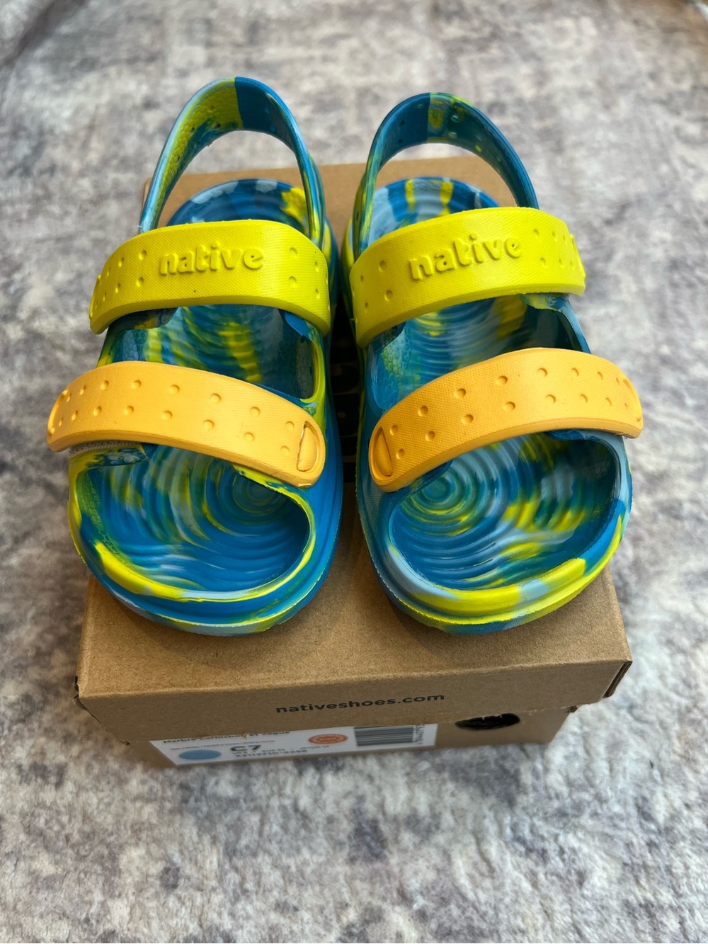 Native Kids' Sandals in Blue & Yellow - New